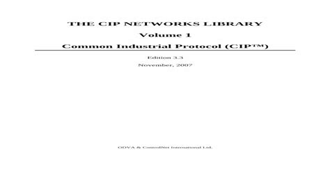 The specifications for <strong>CIP Networks</strong> are published as The <strong>CIP Networks Library</strong>. . Cip networks library volume 1 pdf